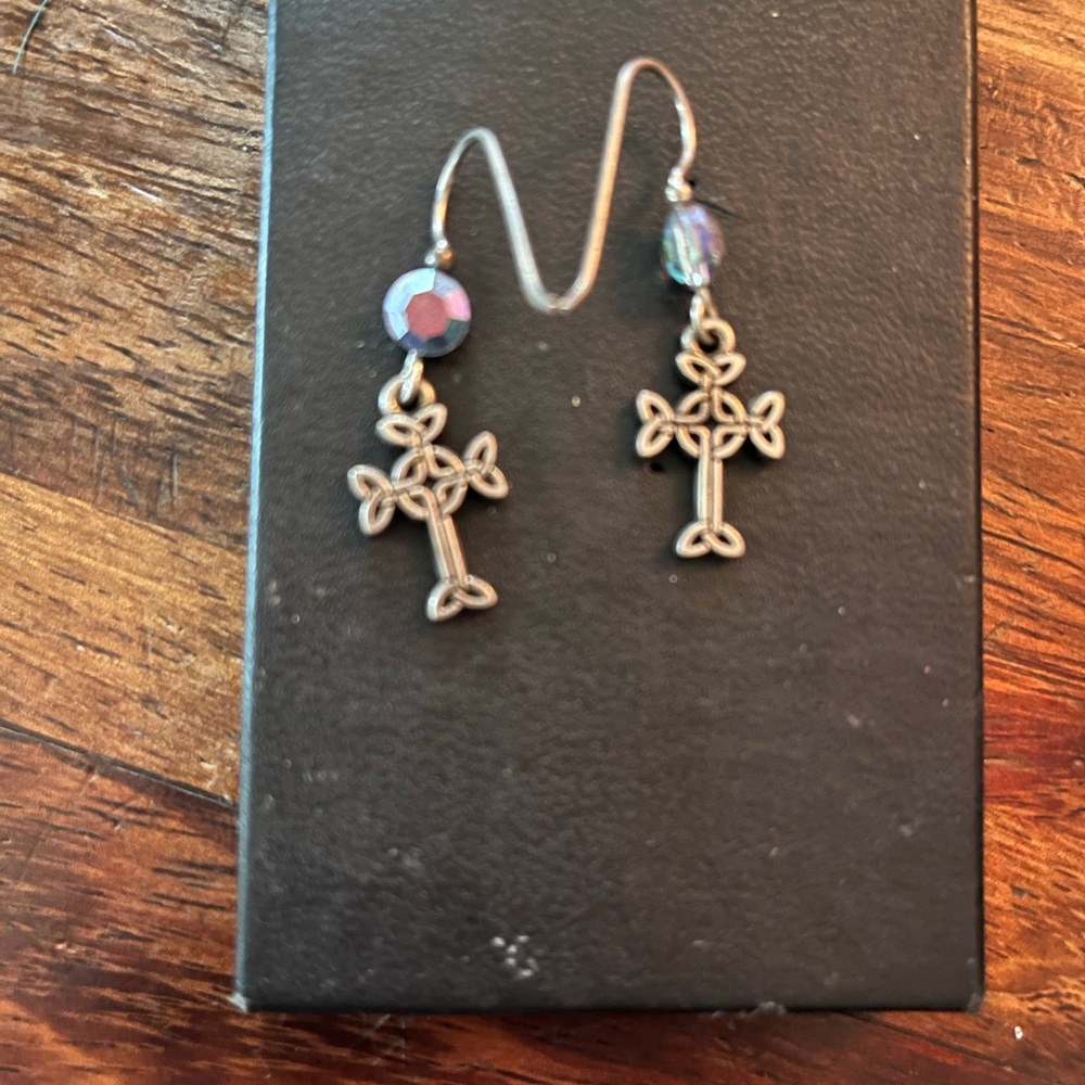 Silver Cross Dangle Earrings